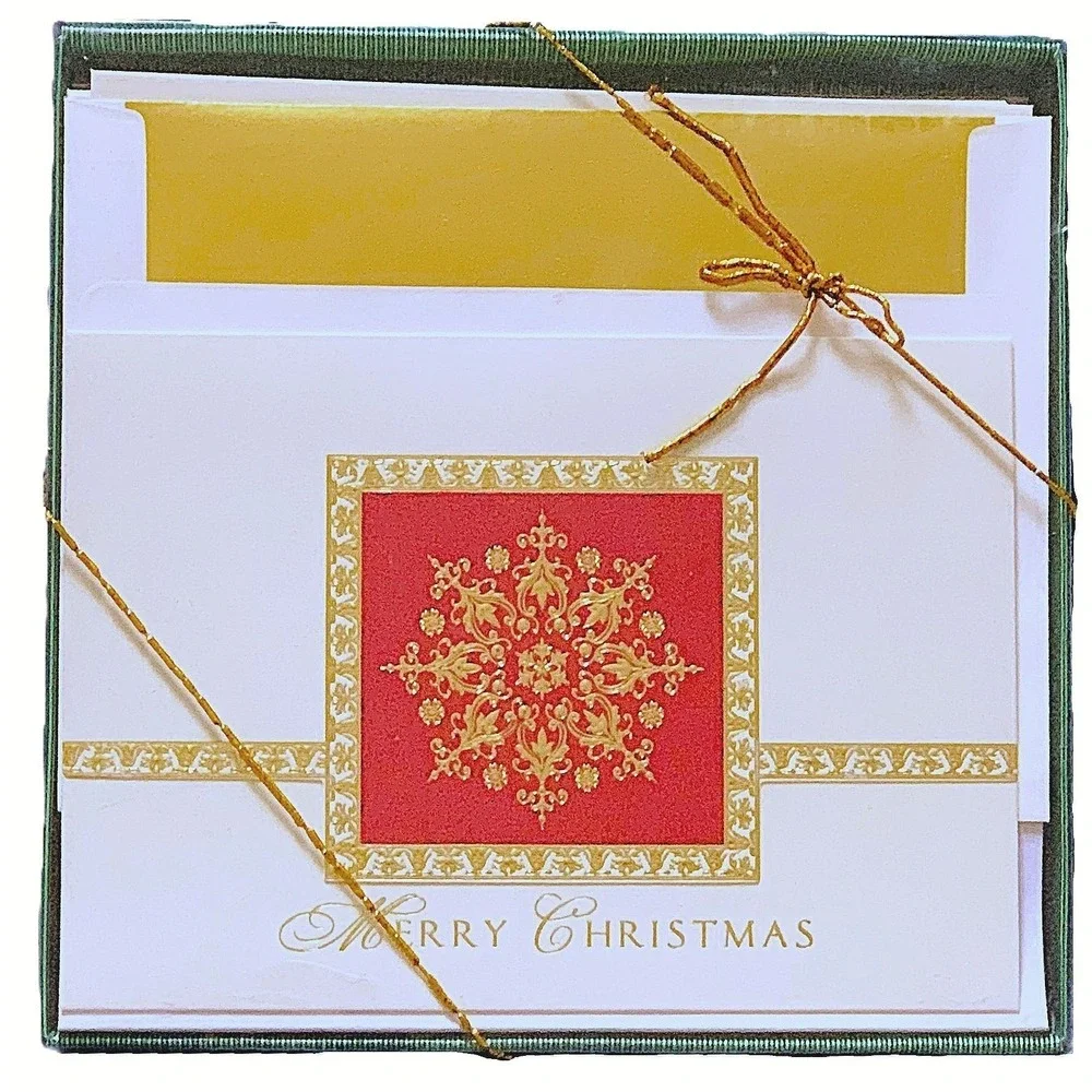 3 Boxes - 54 Deluxe Red Gold Snowflake Merry Christmas Cards Lined Envelopes NOS